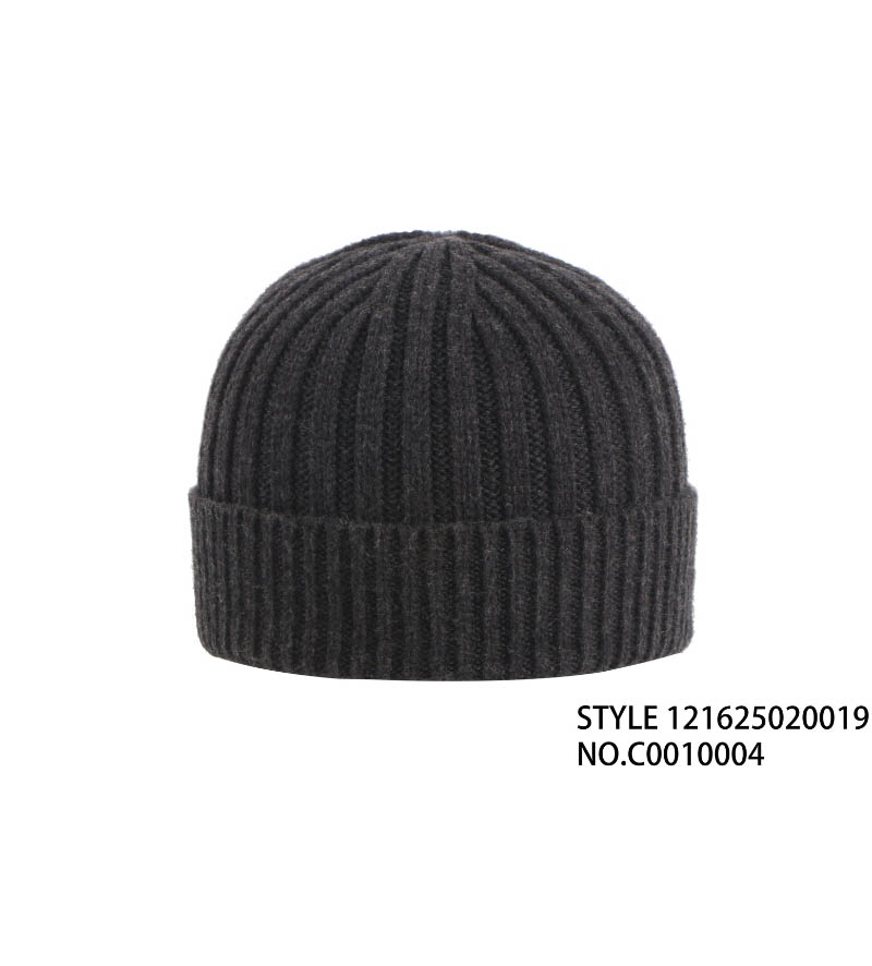 深灰竖条纹针织毛线帽